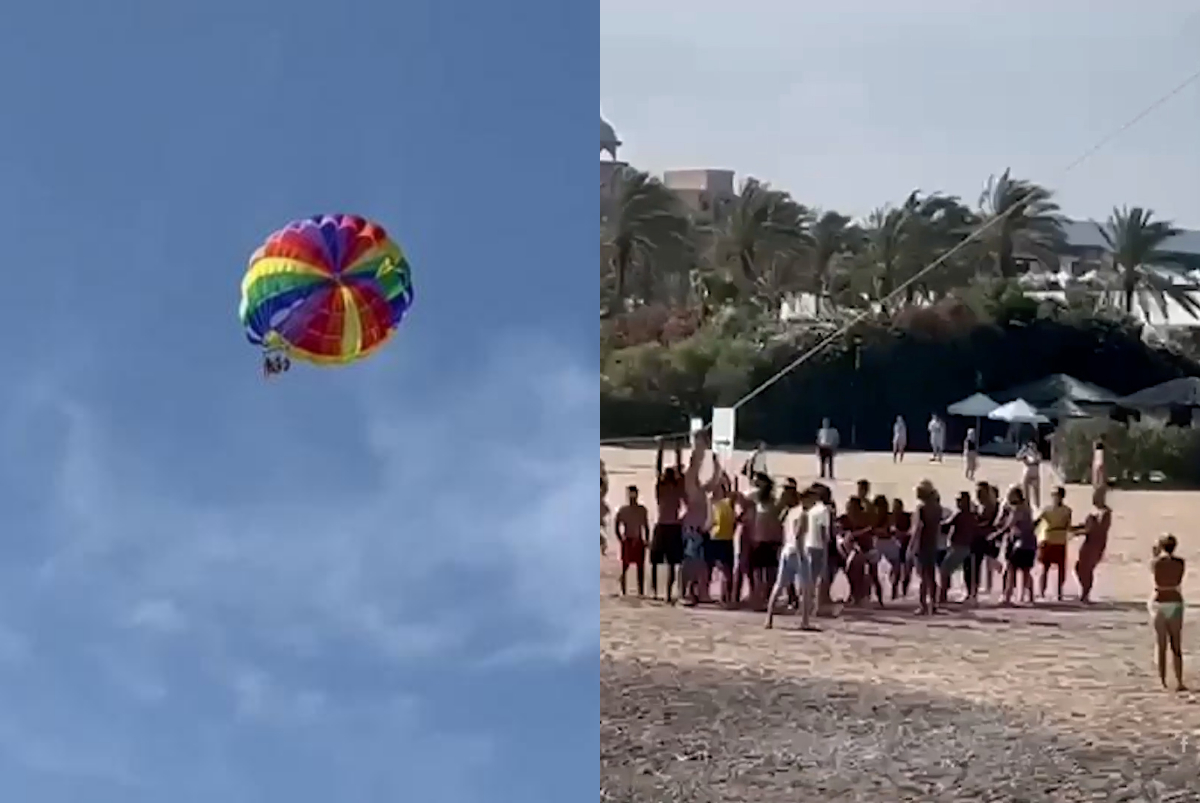 Antalyada həyəcanlı anlar: Ana uşaqları ilə paraşütdə havada qaldı - VİDEO