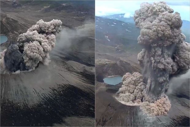 Ebeko vulkanının püskürməsindən ehtişamlı görüntü