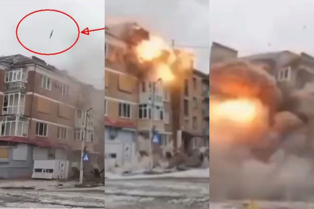 Rusiyanın Donetskdə yaşayış binasına endirdiyi raket zərbəsinin görüntüləri yayıldı - FOTO/VİDEO